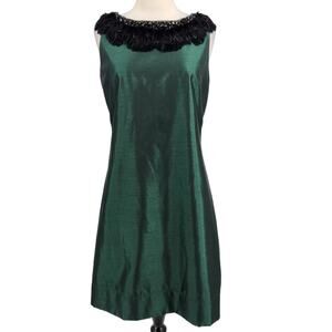 Eliza J Green Dress with Black Feather Detail